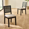 Set of 2 Knoxley Black Oak Rattan Back Dining Chairs (H89 x W45 x D54cm)
