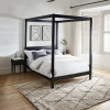 Roxanne Black Solid Pine King 4-Poster Canopy Bed (H200.5 x W160.5 x D211.5cm)