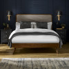 Walden Walnut Effect Kingsize Bed with Grey Chenille Upholstered Headboard (H122 x W160 x D208cm)